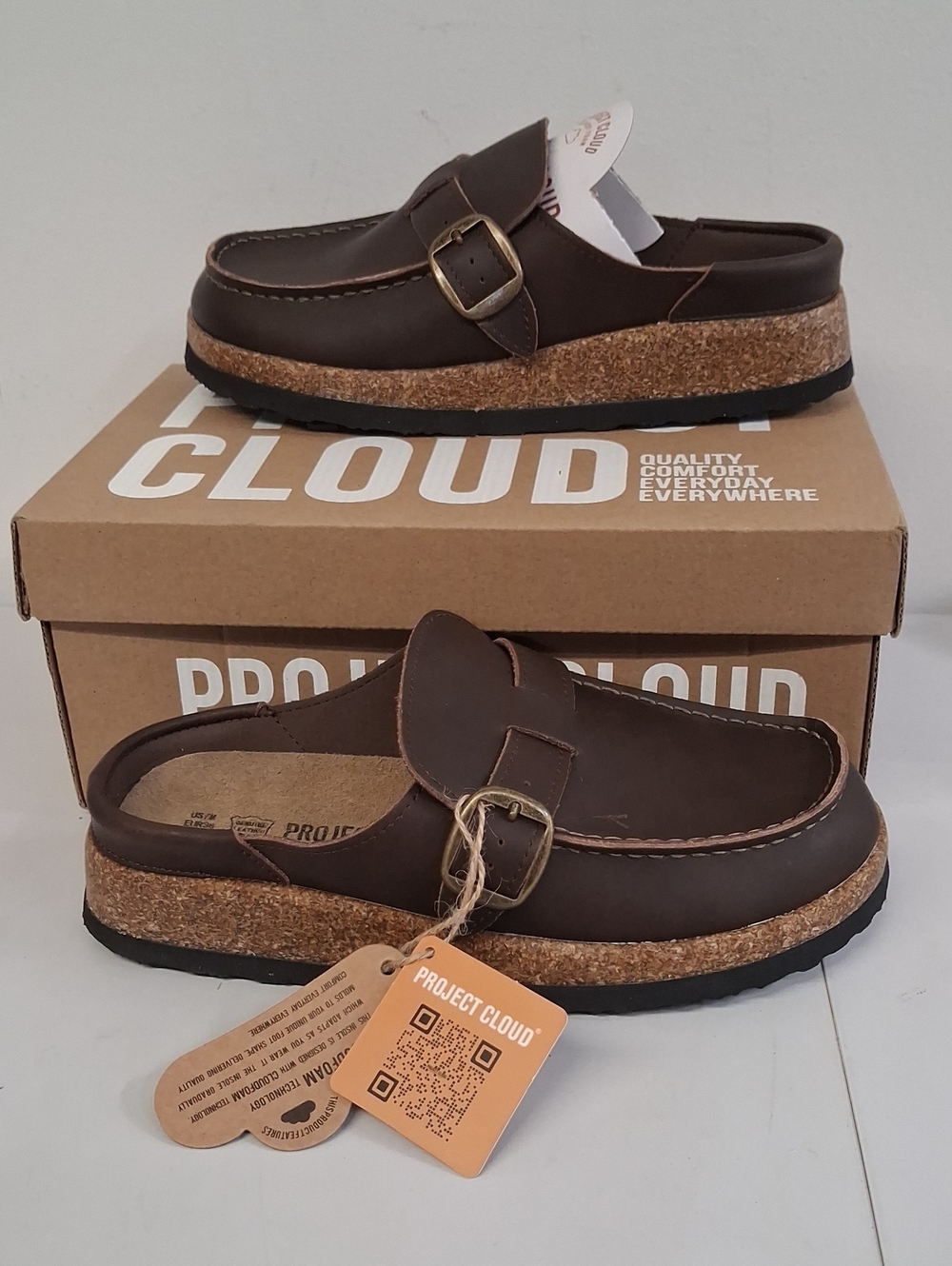 NWT Womens Project Cloud Carline Brown Leather Clogs